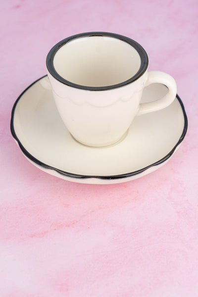 Black Band Scallop Edge Demitasse Cup & Saucer