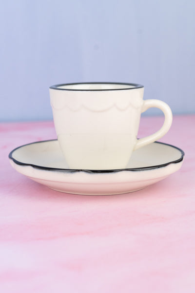 Black Band Scallop Edge Demitasse Cup & Saucer