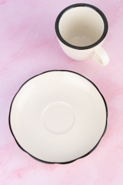 Black Band Scallop Edge Demitasse Cup & Saucer