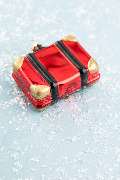 Bon Voyage Red Suitcase Glass Ornament