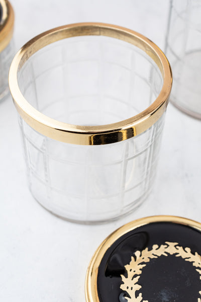 Brass & Enamel Glass Vanity Jar Trio