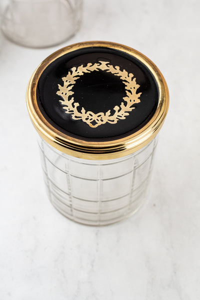 Brass & Enamel Glass Vanity Jar Trio