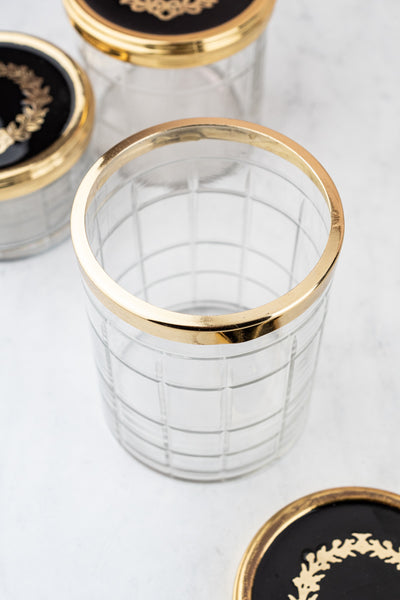 Brass & Enamel Glass Vanity Jar Trio