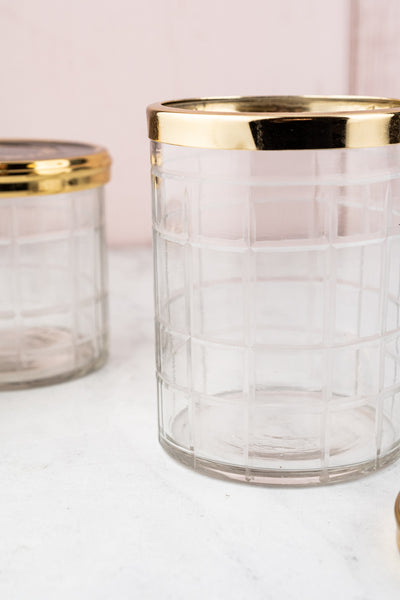 Brass & Enamel Glass Vanity Jar Trio