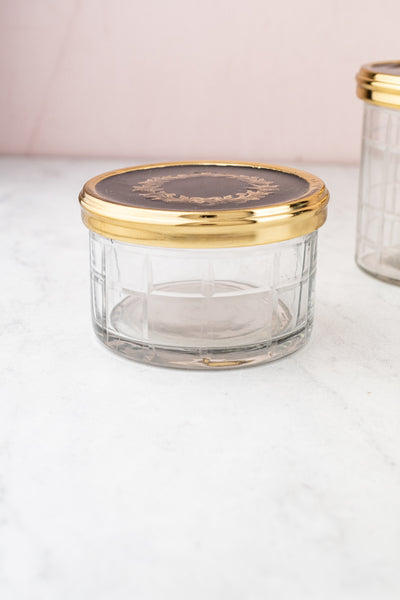 Brass & Enamel Glass Vanity Jar Trio