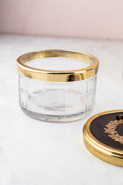 Brass & Enamel Glass Vanity Jar Trio