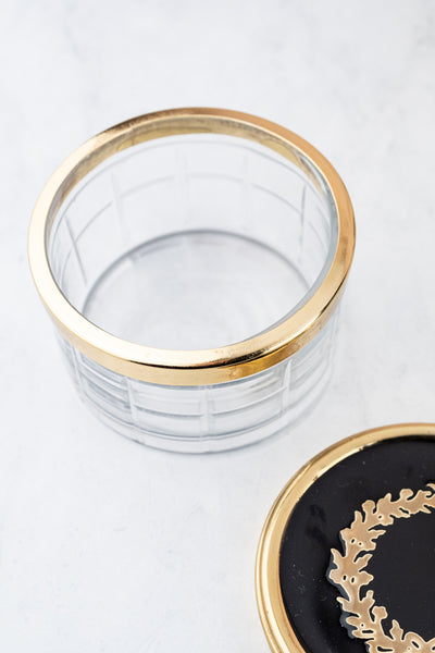 Brass & Enamel Glass Vanity Jar Trio