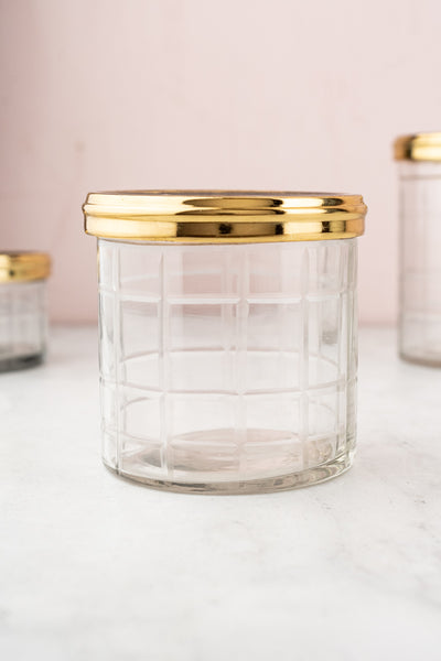 Brass & Enamel Glass Vanity Jar Trio