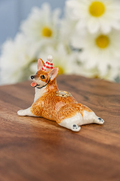 Hand-Painted Porcelain Corgi Cake Topper