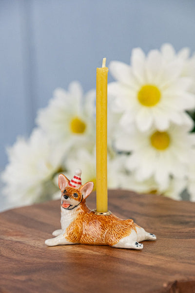Hand-Painted Porcelain Corgi Cake Topper
