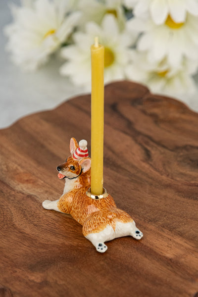 Hand-Painted Porcelain Corgi Cake Topper