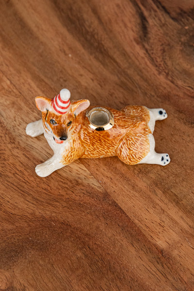 Hand-Painted Porcelain Corgi Cake Topper