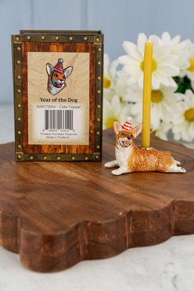 Hand-Painted Porcelain Corgi Cake Topper
