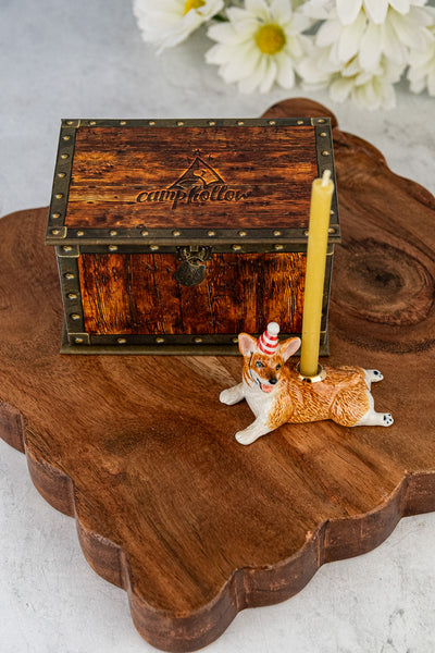 Hand-Painted Porcelain Corgi Cake Topper