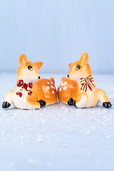 Ceramic Holiday Deer Salt & Pepper Set