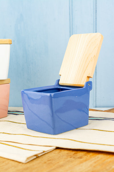 Ceramic and Wood Salt Box