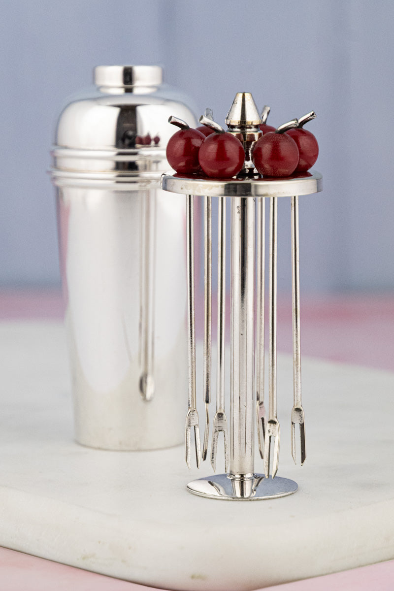 Vintage Silverplate Cocktail Picks & Case