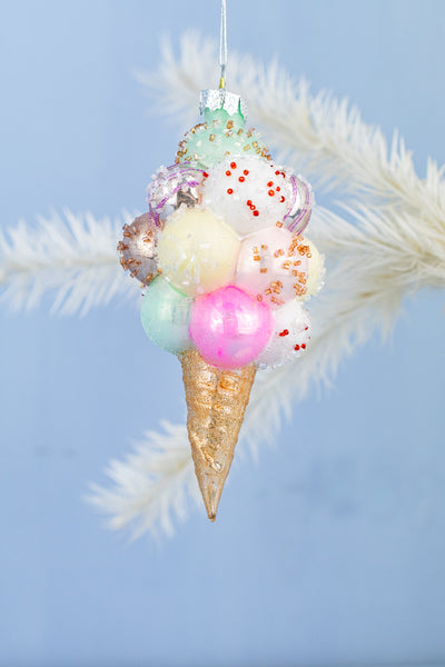 Deluxe Ice Cream Cone Glass Ornament