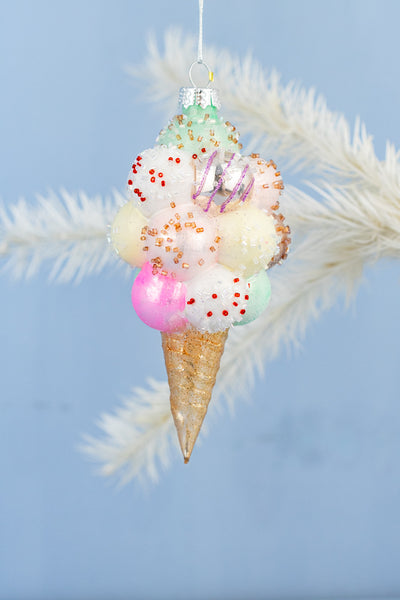 Deluxe Ice Cream Cone Glass Ornament