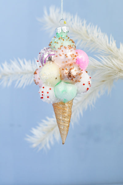 Deluxe Ice Cream Cone Glass Ornament