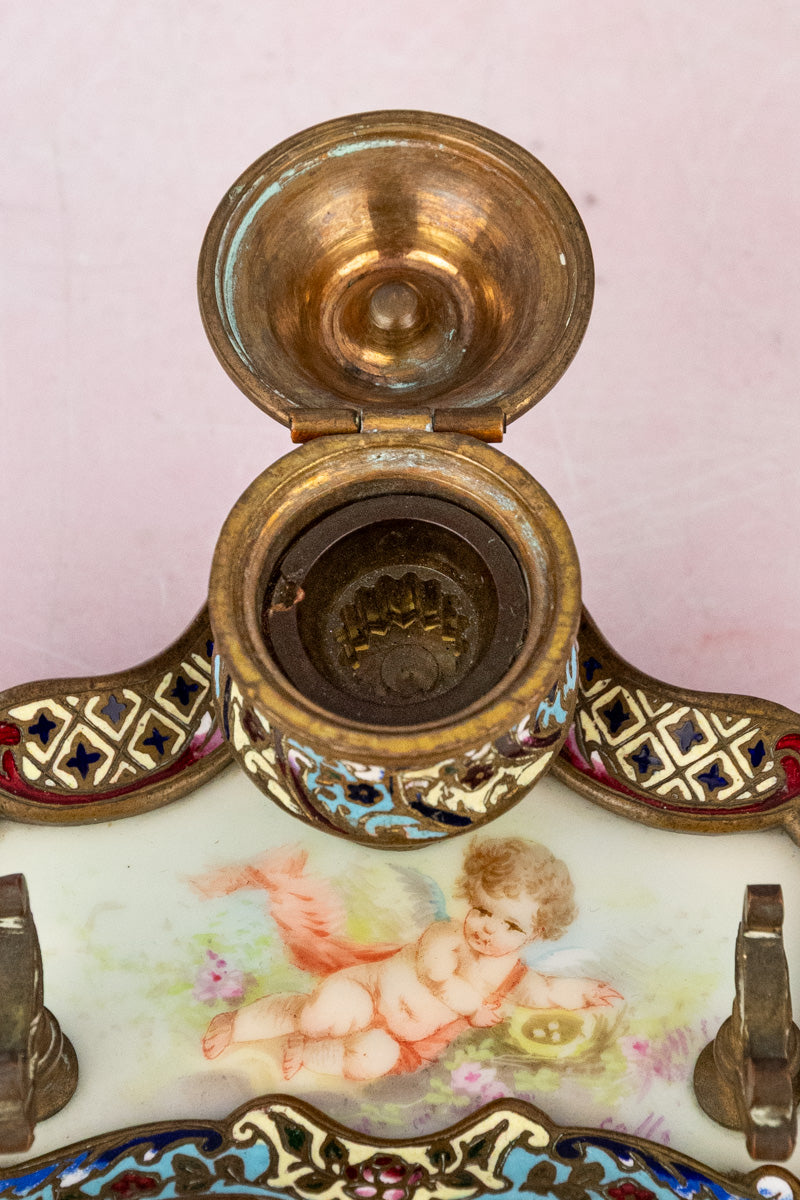 Antique French Champlevé Desk Set