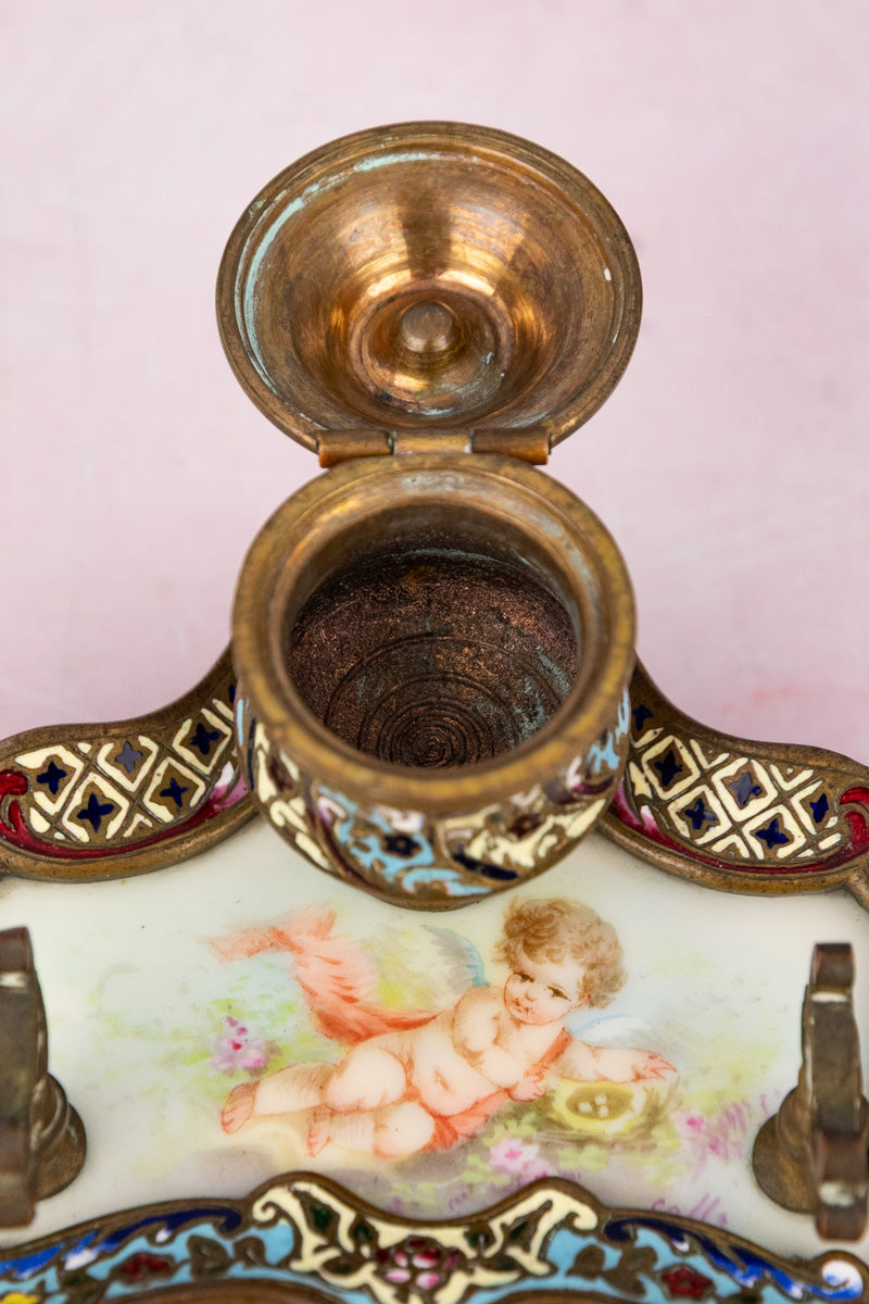 Antique French Champlevé Desk Set