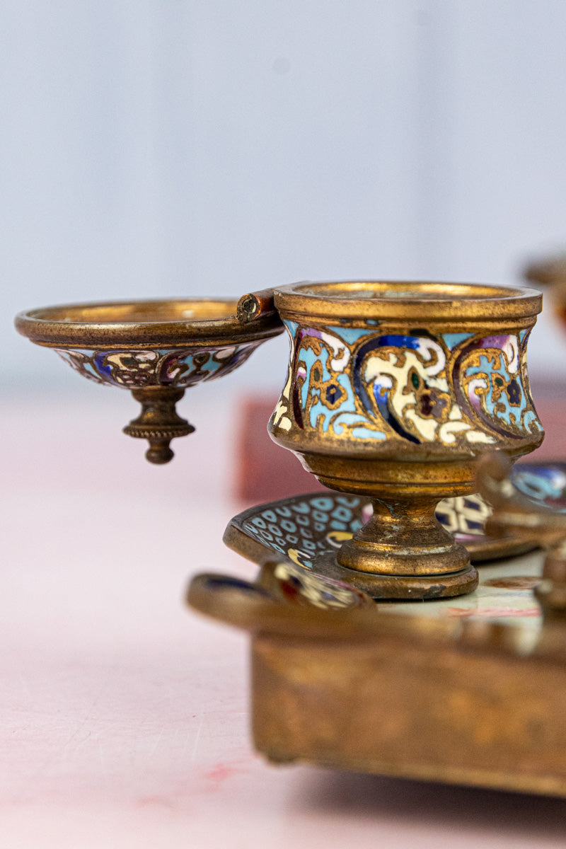 Antique French Champlevé Desk Set