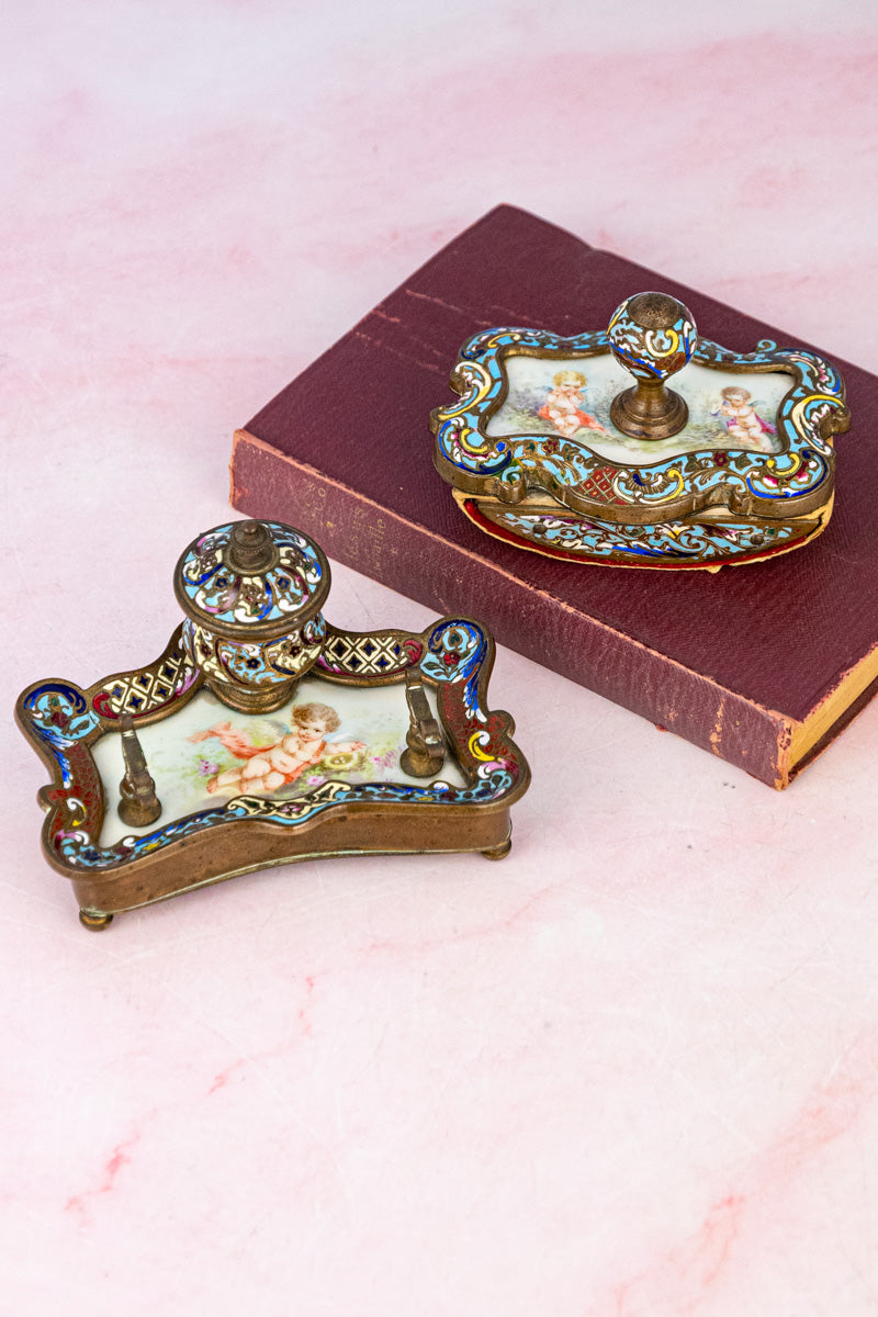 Antique French Champlevé Desk Set
