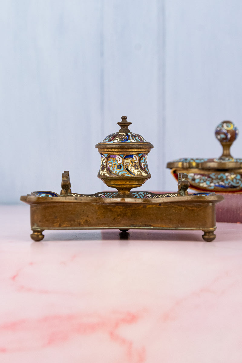 Antique French Champlevé Desk Set