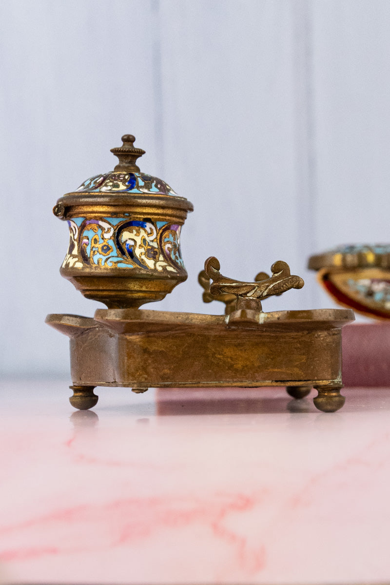 Antique French Champlevé Desk Set