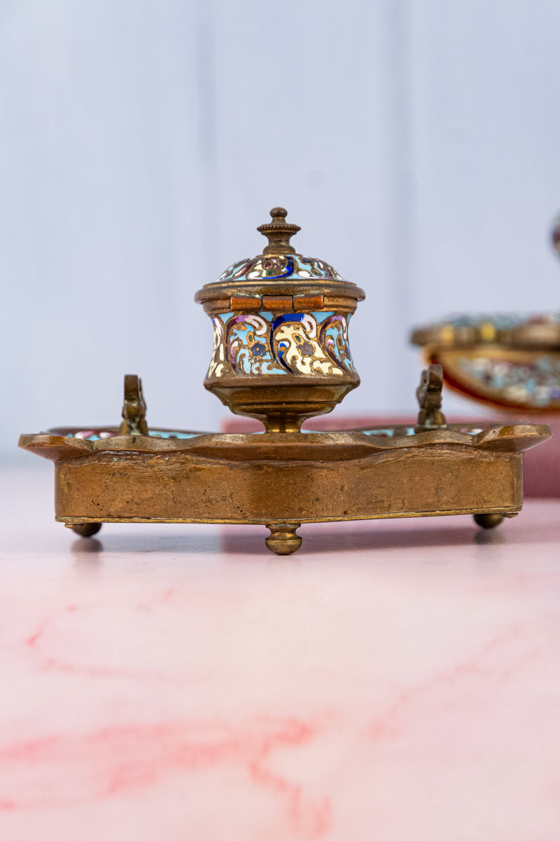 Antique French Champlevé Desk Set