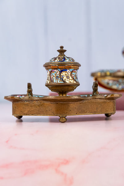 Antique French Champlevé Desk Set