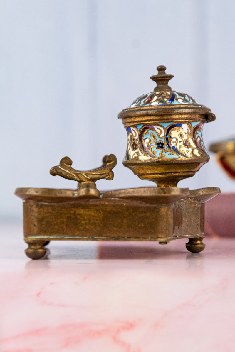 Antique French Champlevé Desk Set