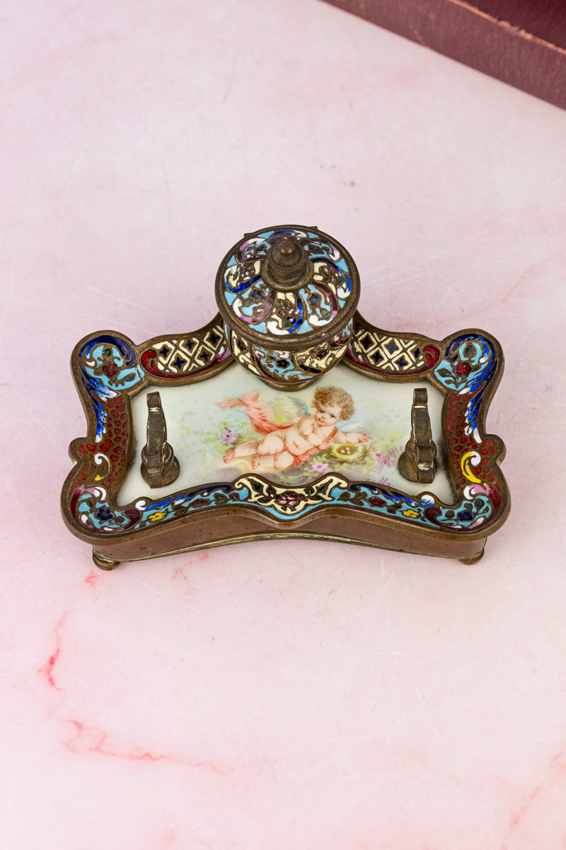 Antique French Champlevé Desk Set