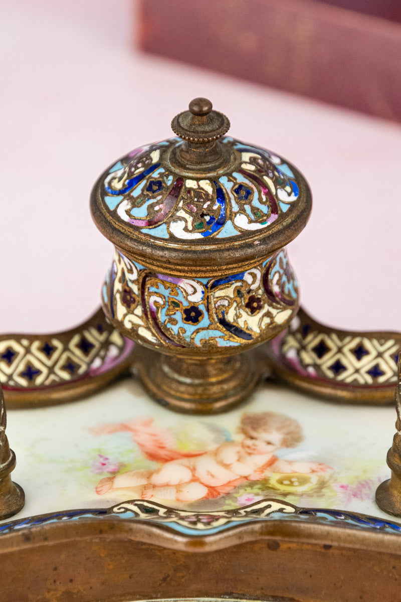 Antique French Champlevé Desk Set