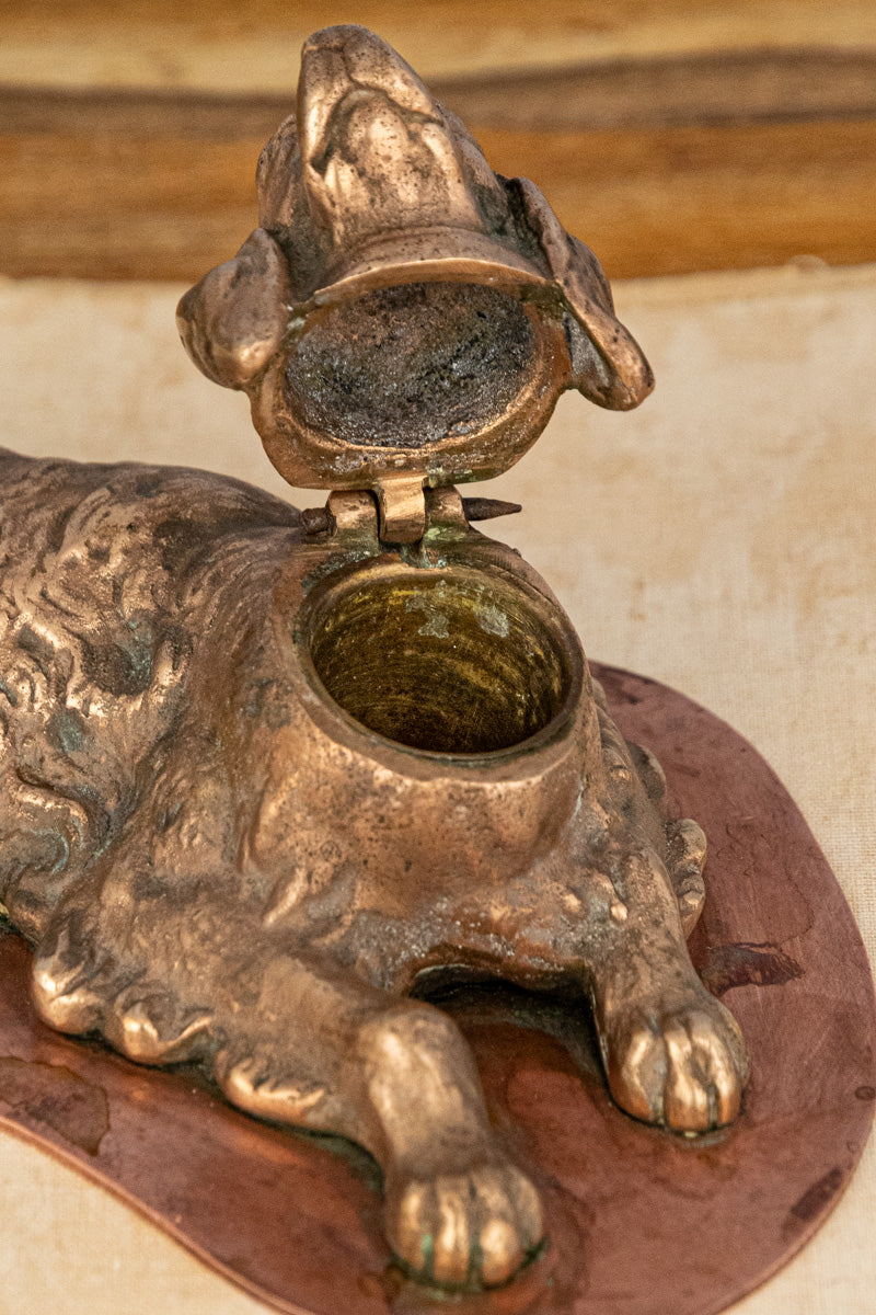 Antique French Spaniel Inkwell