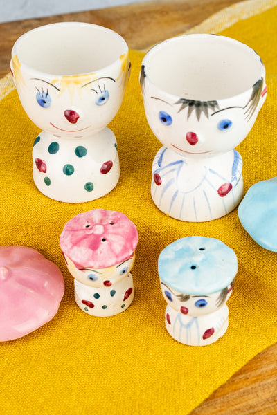 Vintage Clown Egg Cup Service for Two