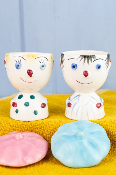 Vintage Clown Egg Cup Service for Two