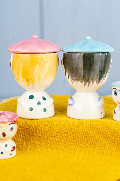 Vintage Clown Egg Cup Service for Two