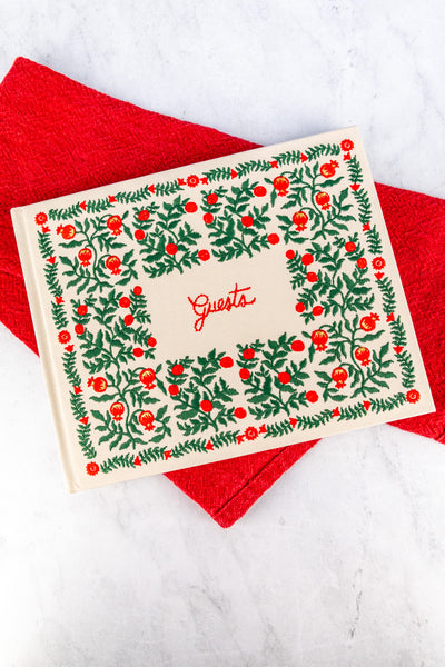 Embroidered Christmastide Pomegranate Guest Book
