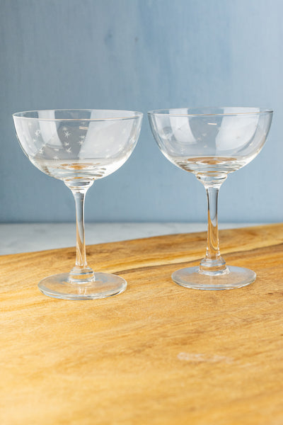 English Hand-Engraved Crystal Stars Coupes - Set of 2