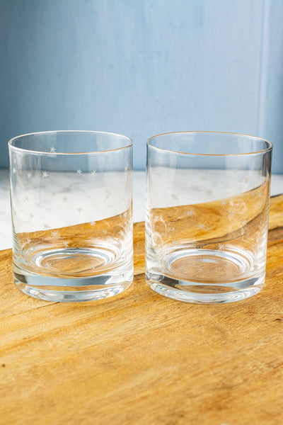 English Hand-Engraved Stars Rocks Glasses - Set of 2