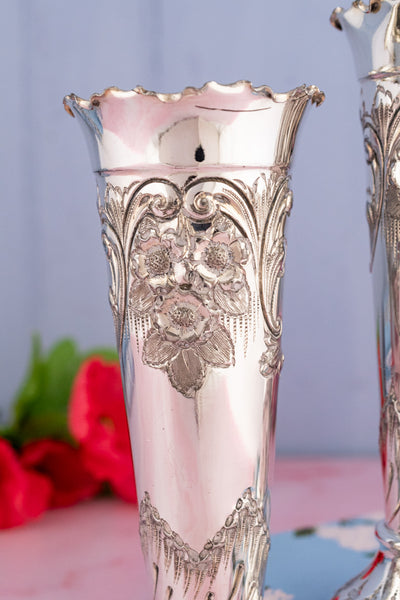 English Silverplate Vase Pair