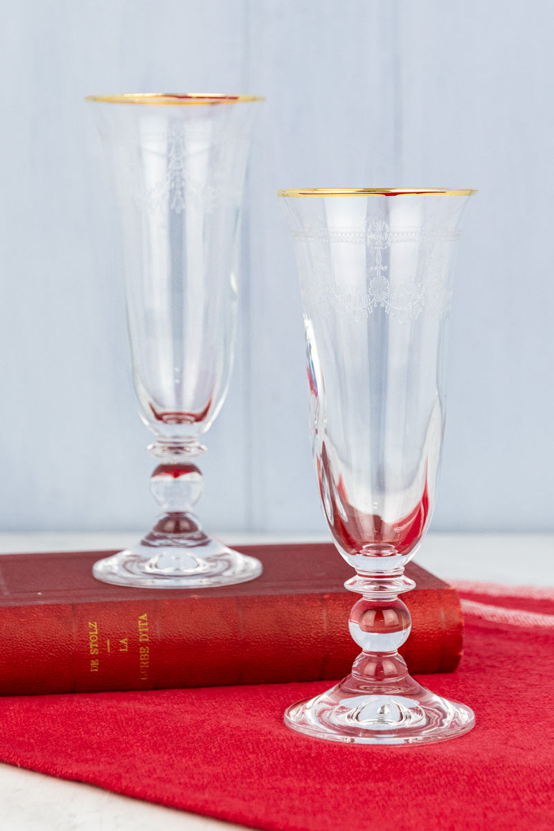 Gold Rim Etched Flutes -  Set of 2