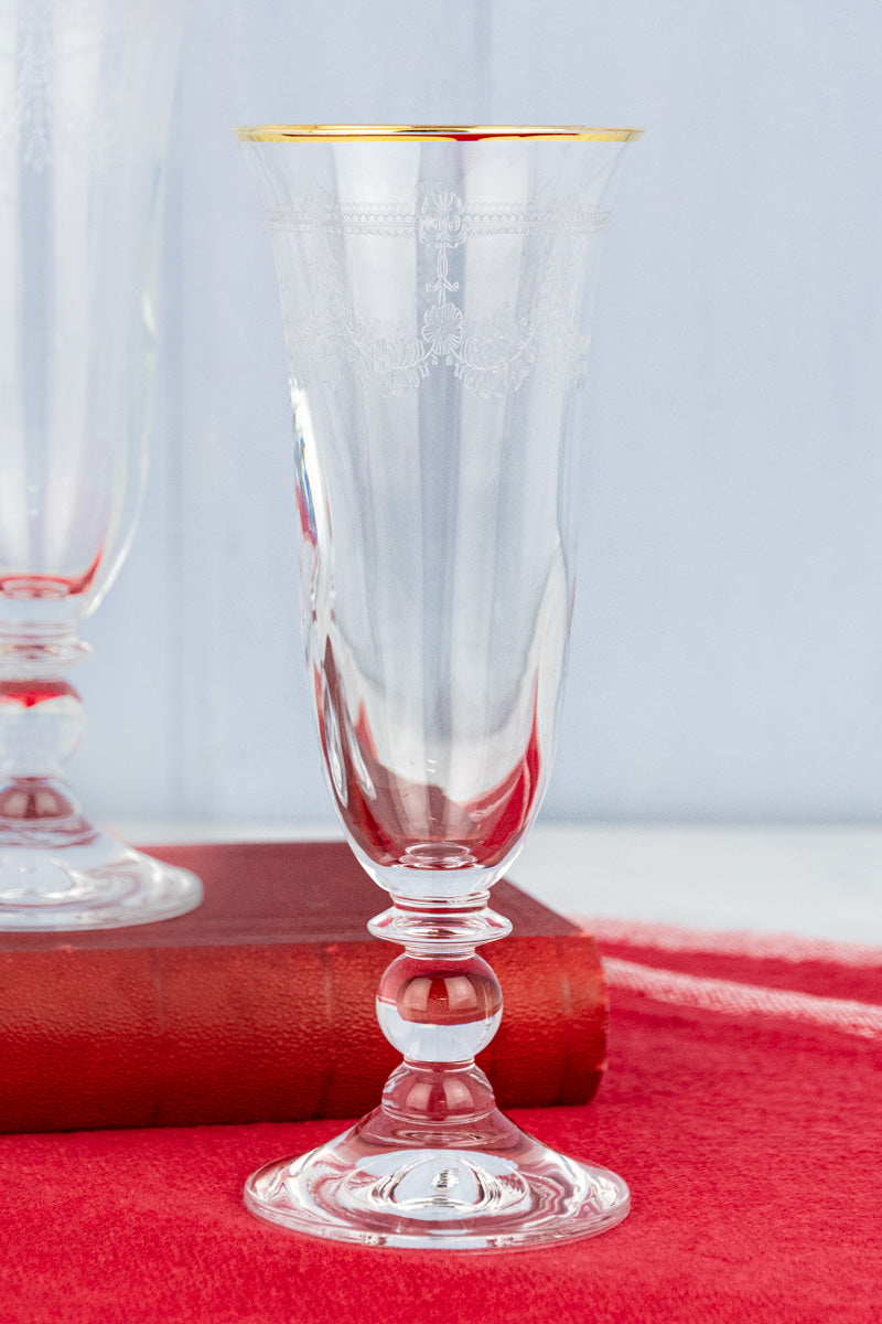 Gold Rim Etched Flutes -  Set of 2