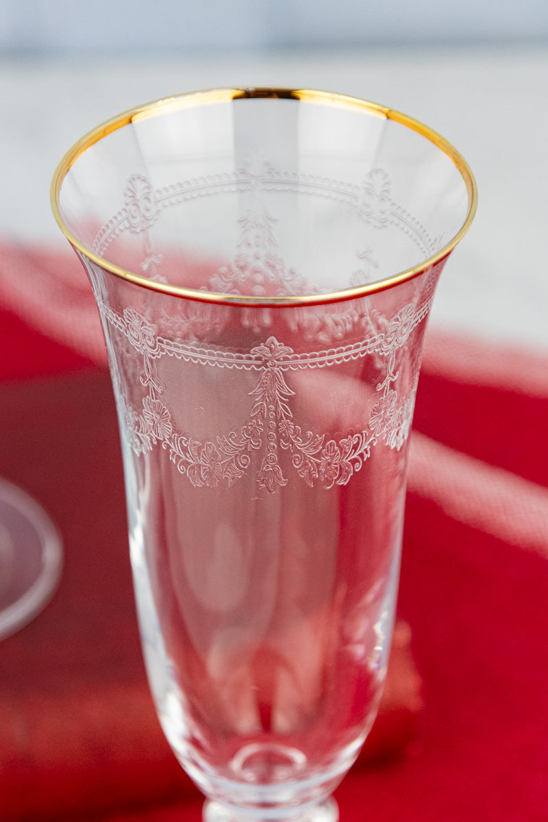 Gold Rim Etched Flutes -  Set of 2