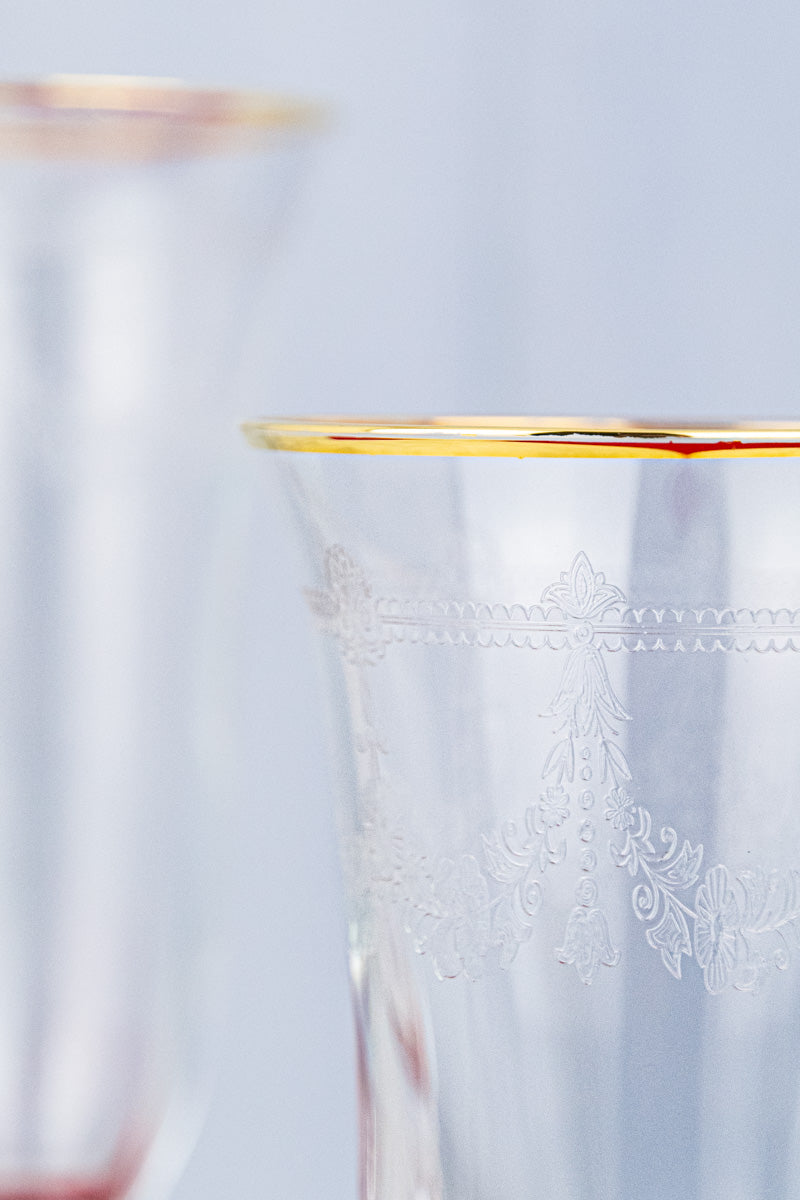 Gold Rim Etched Flutes -  Set of 2