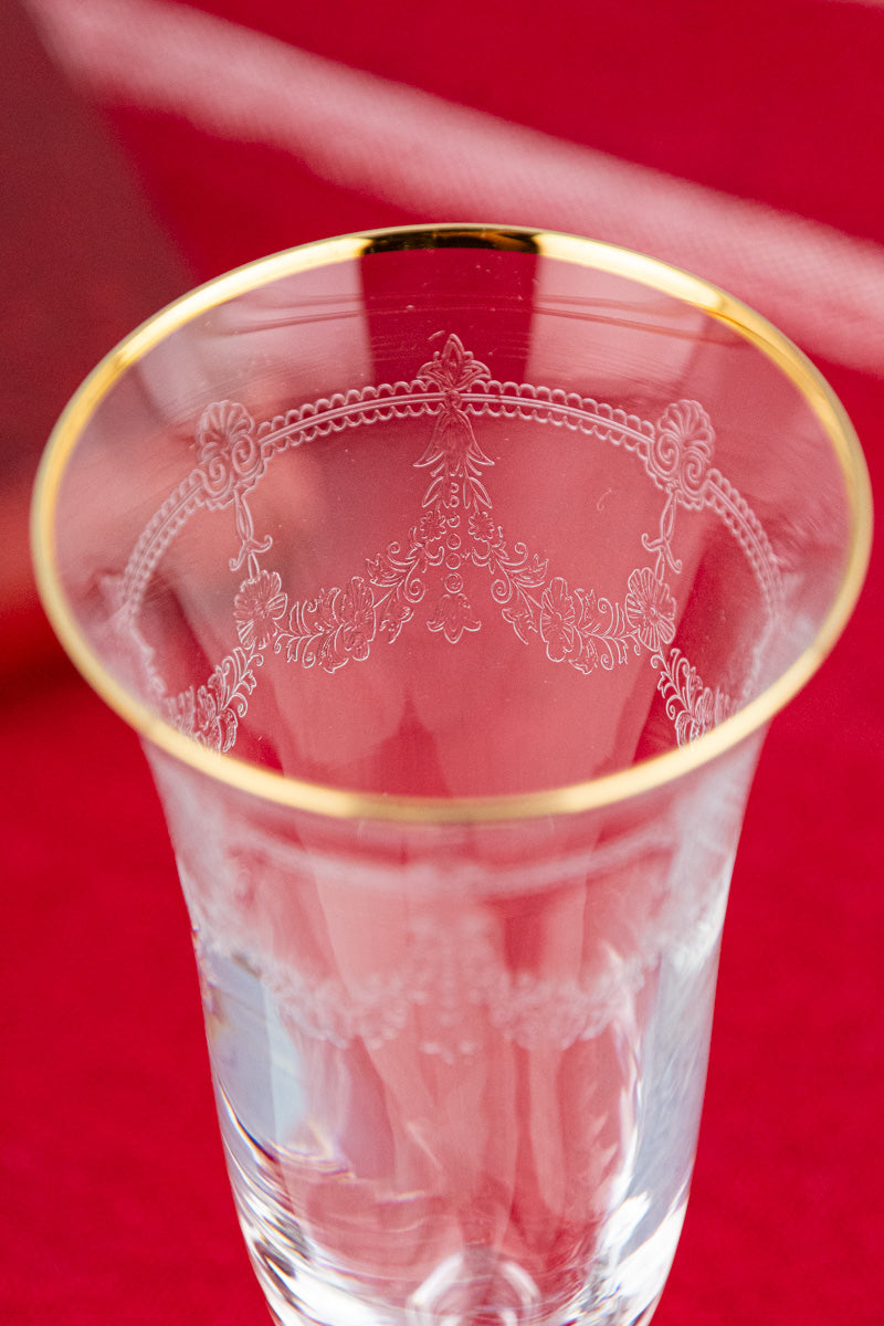 Gold Rim Etched Flutes -  Set of 2