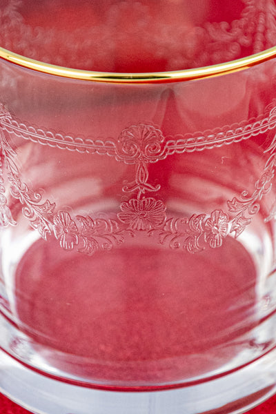 Gold Rim Etched Rocks Glass - Set of 2