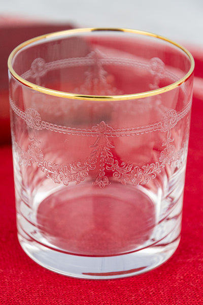 Gold Rim Etched Rocks Glass - Set of 2